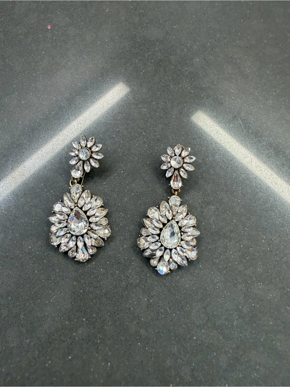 Zara Clear Crystal Floral Teardrop Dangle Earrings